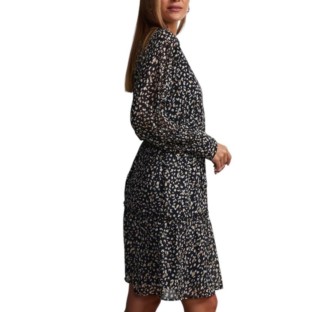 NWOT New York & Company Spotted Mock Neck Long Sleeve Black Gold Dress Size XL